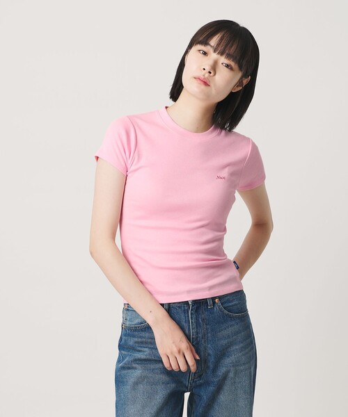 NICE WEATHER(ナイスウェザー)の「<NICE WEATHER>ロゴヘルシー Tシャツ(Tシャツ/カットソー・レディース・ホワイト/ライトピンク/ネイビー・M/S)」の5枚目の写真