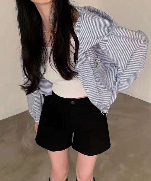 Achic(アシック)の「【日差し・冷房対策】ストライプ柄フード付きシャツブルゾン(ブルゾン・レディース・ブルー・M)」の9枚目の写真