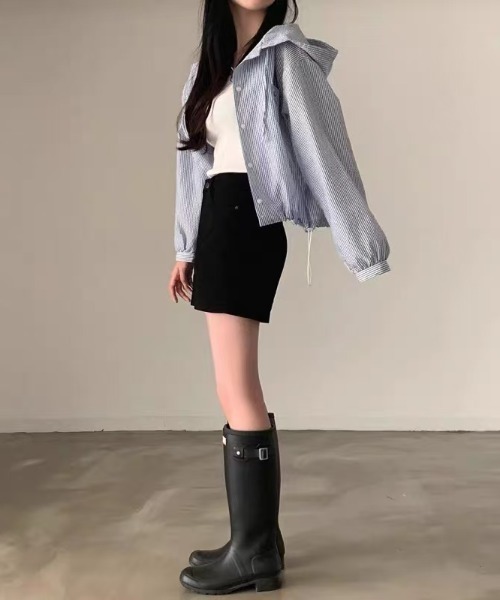 Achic(アシック)の「【日差し・冷房対策】ストライプ柄フード付きシャツブルゾン(ブルゾン・レディース・ブルー・M)」の20枚目の写真