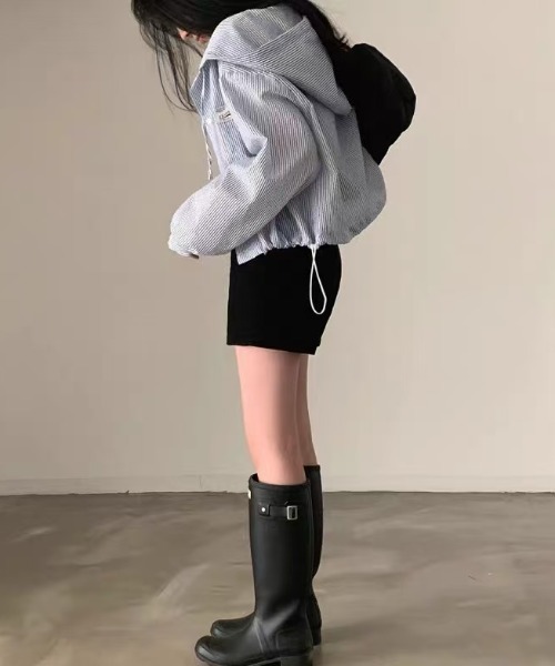 Achic(アシック)の「【日差し・冷房対策】ストライプ柄フード付きシャツブルゾン(ブルゾン・レディース・ブルー・M)」の22枚目の写真