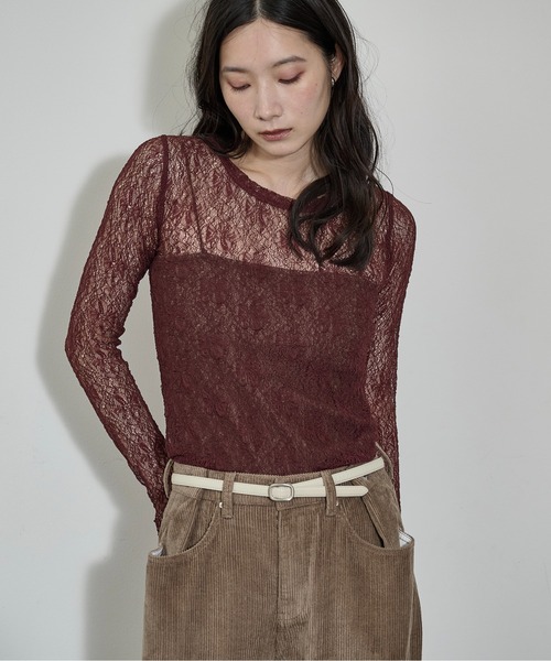 THE YOn(ザヨン)の「ストレッチレースクルーネックPO(Tシャツ/カットソー・レディース・ブラック/アイボリー/ボルドー/ベージュ/オフホワイト/ブラック系その他・FREE)」の7枚目の写真