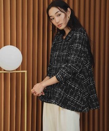 【2026AW】【M～Lサイズ展開】ツイードパフスリーブAラインチュニックブラウス
