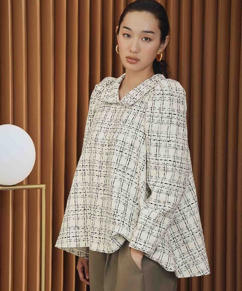 ELFRANK(エルフランク)の「【2026AW】【M~Lサイズ展開】ツイードパフスリーブAラインチュニックブラウス(シャツ/ブラウス・レディース・オフホワイト/ブラック・M/L)」の5枚目の写真