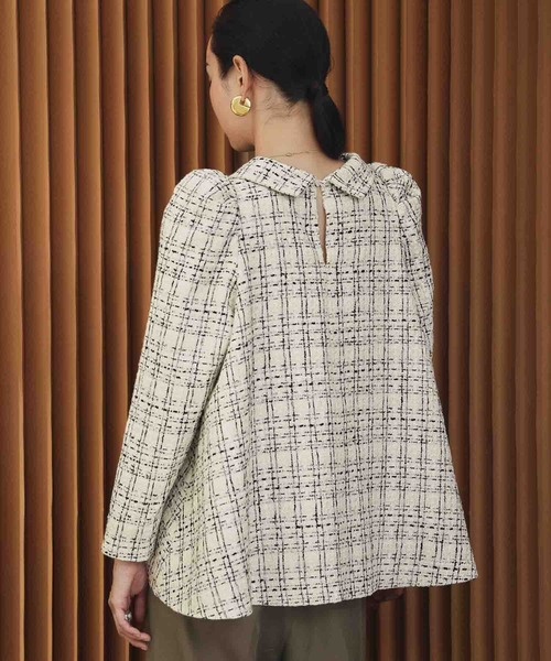 ELFRANK(エルフランク)の「【2026AW】【M~Lサイズ展開】ツイードパフスリーブAラインチュニックブラウス(シャツ/ブラウス・レディース・オフホワイト/ブラック・M/L)」の9枚目の写真