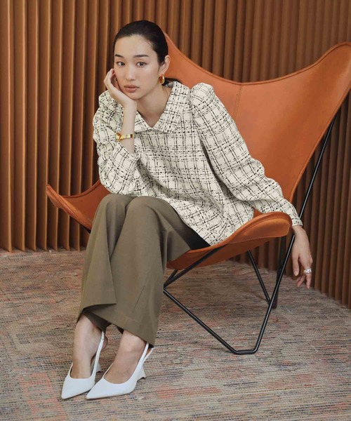 ELFRANK(エルフランク)の「【2026AW】【M~Lサイズ展開】ツイードパフスリーブAラインチュニックブラウス(シャツ/ブラウス・レディース・オフホワイト/ブラック・M/L)」の11枚目の写真