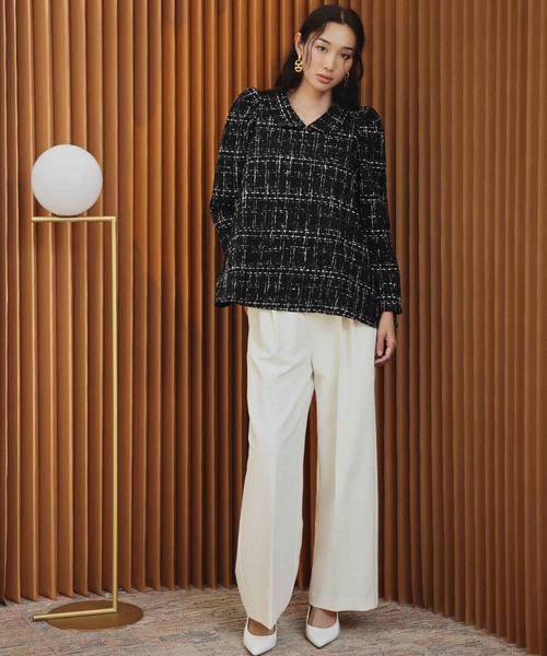 ELFRANK(エルフランク)の「【2026AW】【M~Lサイズ展開】ツイードパフスリーブAラインチュニックブラウス(シャツ/ブラウス・レディース・オフホワイト/ブラック・M/L)」の12枚目の写真