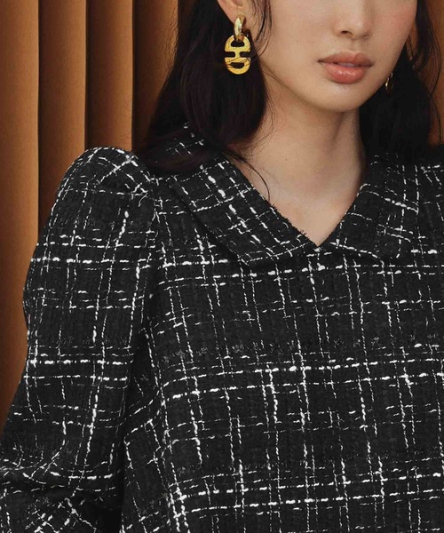 ELFRANK(エルフランク)の「【2026AW】【M~Lサイズ展開】ツイードパフスリーブAラインチュニックブラウス(シャツ/ブラウス・レディース・オフホワイト/ブラック・M/L)」の14枚目の写真