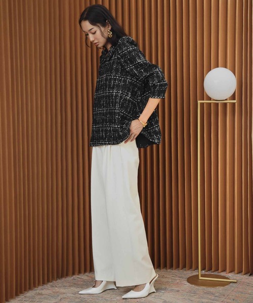 ELFRANK(エルフランク)の「【2026AW】【M~Lサイズ展開】ツイードパフスリーブAラインチュニックブラウス(シャツ/ブラウス・レディース・オフホワイト/ブラック・M/L)」の15枚目の写真