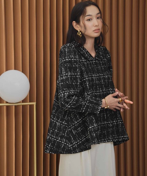 ELFRANK(エルフランク)の「【2026AW】【M~Lサイズ展開】ツイードパフスリーブAラインチュニックブラウス(シャツ/ブラウス・レディース・オフホワイト/ブラック・M/L)」の16枚目の写真