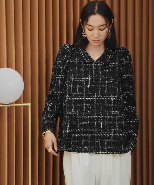 ELFRANK(エルフランク)の「【2026AW】【M~Lサイズ展開】ツイードパフスリーブAラインチュニックブラウス(シャツ/ブラウス・レディース・オフホワイト/ブラック・M/L)」の20枚目の写真