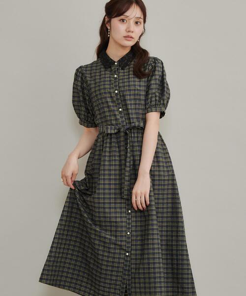 couture brooch（クチュールブローチ）の「【大人の甘辛バランス】チェック柄ワンピース（ワンピース・レディース・ダークブラウン系1/カーキ系1・40/38/42/36）」の12枚目の写真