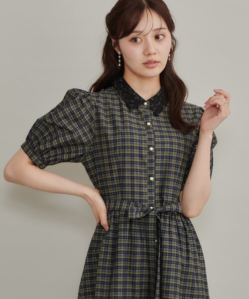couture brooch（クチュールブローチ）の「【大人の甘辛バランス】チェック柄ワンピース（ワンピース・レディース・ダークブラウン系1/カーキ系1・40/38/42/36）」の15枚目の写真