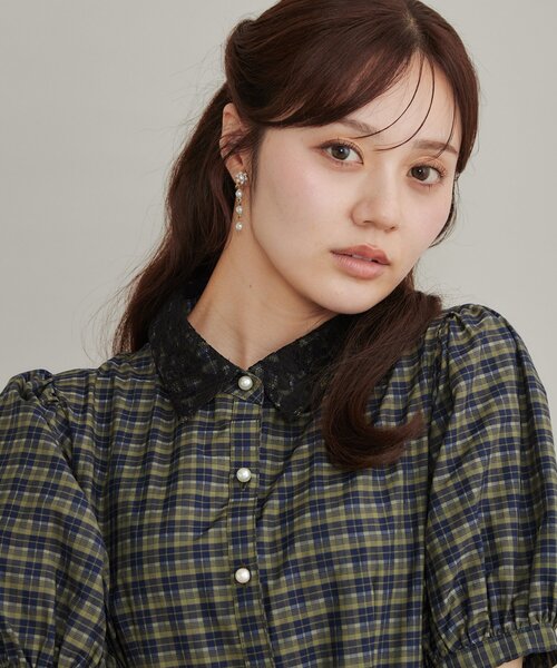 couture brooch（クチュールブローチ）の「【大人の甘辛バランス】チェック柄ワンピース（ワンピース・レディース・ダークブラウン系1/カーキ系1・40/38/42/36）」の16枚目の写真