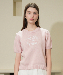 Lettering Cotton Round Half Knit (pink)