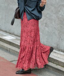 【2サイズ展開】レースボリュームヘムスカート