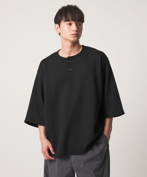 CITEN（シテン）の「＜CITEN＞ヘンリーネックワッフルヒュージT（Tシャツ/カットソー・メンズ・ホワイト/ブラック・L/M）」の2枚目の写真