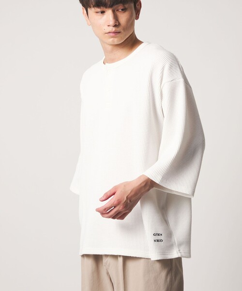 CITEN（シテン）の「＜CITEN＞ヘンリーネックワッフルヒュージT（Tシャツ/カットソー・メンズ・ホワイト/ブラック・L/M）」の5枚目の写真