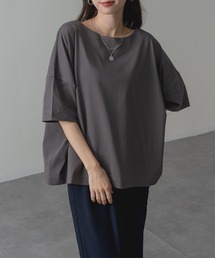 【ANNA LUNA】 大人の 体型カバー & 華奢 見え! ボートネック ワイド T ブラウス