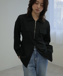 ハーフジップ スリットデザインシャツ