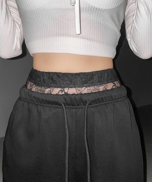 me+em select(ミームセレクト)の「【 2color 】ウエストレースレイヤードスウェットパンツ / waist lace layered sweat pants(スウェットパンツ・レディース・ホワイト/ブラック・FREE)」の13枚目の写真