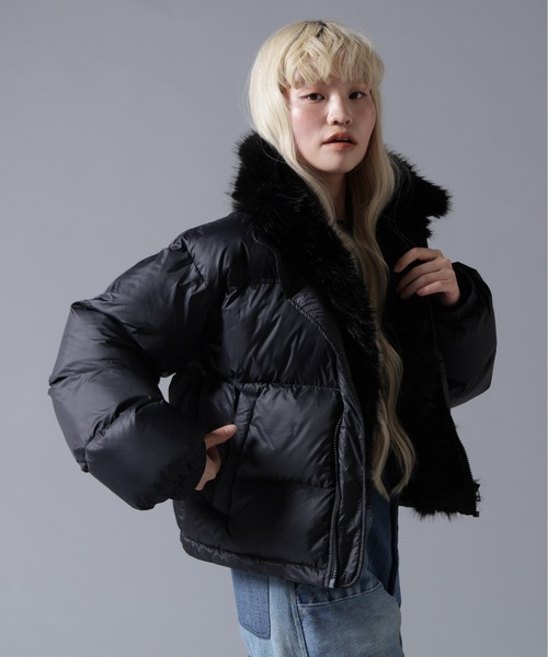 BEAVER(ビーバー)の「B omnivore/ビーオムニボー NYLON FUR STAND BLOUSON(ブルゾン・レディース・ブラック/ブラウン/オフホワイト・FREE)」の7枚目の写真