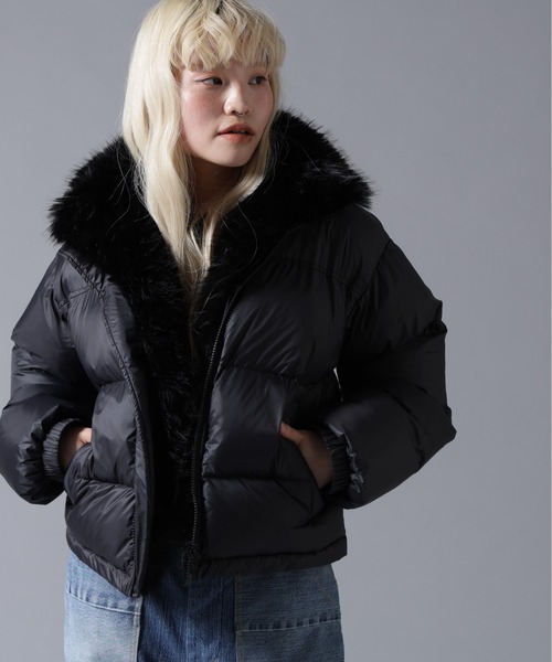 BEAVER(ビーバー)の「B omnivore/ビーオムニボー NYLON FUR STAND BLOUSON(ブルゾン・レディース・ブラック/ブラウン/オフホワイト・FREE)」の9枚目の写真