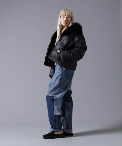 BEAVER(ビーバー)の「B omnivore/ビーオムニボー NYLON FUR STAND BLOUSON(ブルゾン・レディース・ブラック/ブラウン/オフホワイト・FREE)」の10枚目の写真