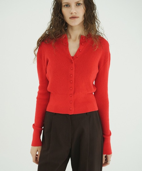 CLANE(クラネ)の「BUTTON CARDIGAN TANK SET(カーディガン/ボレロ・レディース・レッド/アイボリー/ブラウン/グレー・1/2)」の4枚目の写真