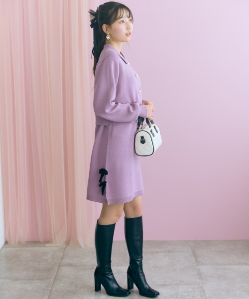 marun(マルン)の「<大きいサイズ>ジャガードニットショート丈ワンピース marun(ワンピース・レディース・ブラック/ピンク系・L/LL/5L/4L/3L)」の3枚目の写真