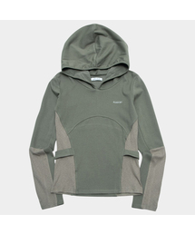 サイドバイカラー ロゴポイント ベーシック ソフト フード付き 長袖 ロングスリーブ Tシャツ _2COLOR