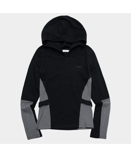 PLACE STUDIO(プレイススタジオ)の「サイドバイカラー ロゴポイント ベーシック ソフト フード付き 長袖 ロングスリーブ Tシャツ _2COLOR(Tシャツ/カットソー・レディース・グレー/ブラック・FREE)」の2枚目の写真