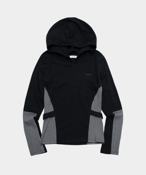 PLACE STUDIO(プレイススタジオ)の「サイドバイカラー ロゴポイント ベーシック ソフト フード付き 長袖 ロングスリーブ Tシャツ _2COLOR(Tシャツ/カットソー・レディース・グレー/ブラック・FREE)」の3枚目の写真