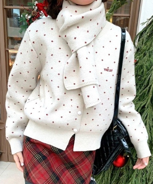 SHEENA(シーナ)の「マフラーSETミニクロス柄ニットカーディガン(カーディガン/ボレロ・レディース・レッド/オフホワイト/グレー・M)」の19枚目の写真