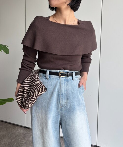 Jena espace merveilleux(ジェナ エスパスメルヴェイユ)の「オフショル風ニット(ニット/セーター・レディース・チャコールグレー/ベージュ・FREE)」の2枚目の写真