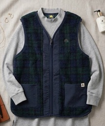 2026AW LOGOS/ロゴス シープボア×カットボンディング 静電気抑止 ワンポイント刺繍 チェック ノーカラーベスト