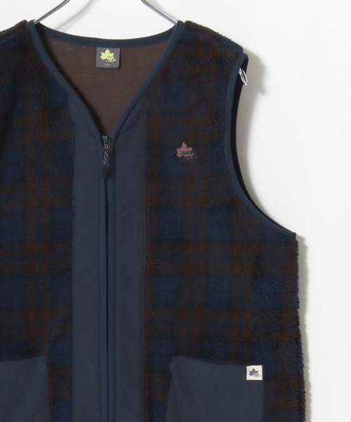 LOGOS(ロゴス)の「2026AW LOGOS/ロゴス シープボア×カットボンディング 静電気抑止 ワンポイント刺繍 チェック ノーカラーベスト(ベスト・レディース・ブラウン/ネイビー/レッド・LL/L/M)」の13枚目の写真