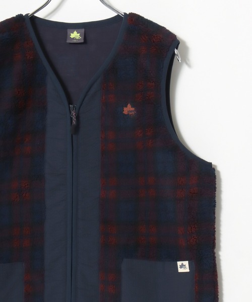 LOGOS(ロゴス)の「2026AW LOGOS/ロゴス シープボア×カットボンディング 静電気抑止 ワンポイント刺繍 チェック ノーカラーベスト(ベスト・レディース・ブラウン/ネイビー/レッド・LL/L/M)」の15枚目の写真