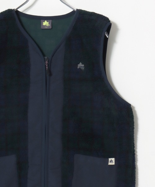 LOGOS(ロゴス)の「2026AW LOGOS/ロゴス シープボア×カットボンディング 静電気抑止 ワンポイント刺繍 チェック ノーカラーベスト(ベスト・レディース・ブラウン/ネイビー/レッド・LL/L/M)」の14枚目の写真