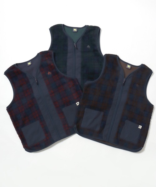 LOGOS(ロゴス)の「2026AW LOGOS/ロゴス シープボア×カットボンディング 静電気抑止 ワンポイント刺繍 チェック ノーカラーベスト(ベスト・レディース・ブラウン/ネイビー/レッド・LL/L/M)」の18枚目の写真