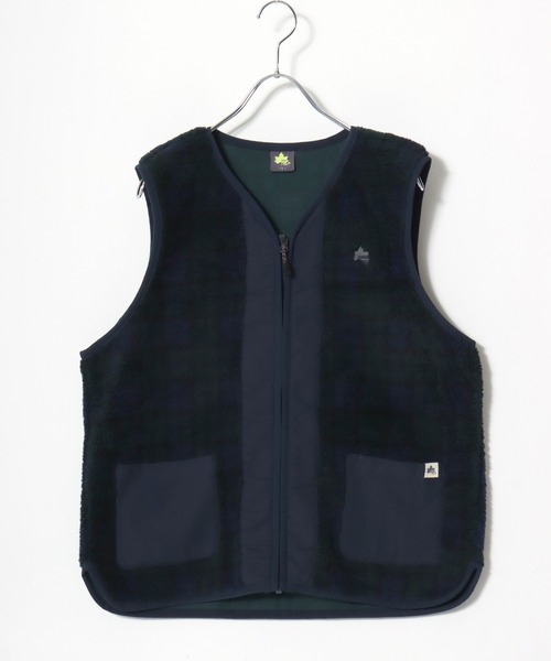 LOGOS(ロゴス)の「2026AW LOGOS/ロゴス シープボア×カットボンディング 静電気抑止 ワンポイント刺繍 チェック ノーカラーベスト(ベスト・レディース・ブラウン/ネイビー/レッド・LL/L/M)」の10枚目の写真