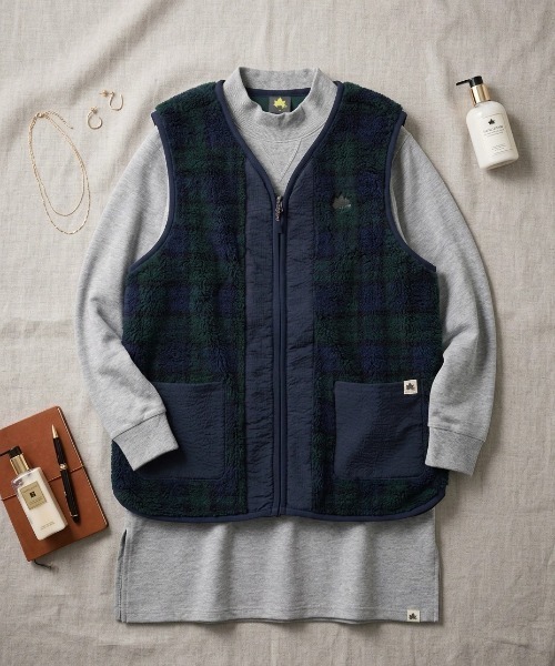 LOGOS(ロゴス)の「2026AW LOGOS/ロゴス シープボア×カットボンディング 静電気抑止 ワンポイント刺繍 チェック ノーカラーベスト(ベスト・レディース・ブラウン/ネイビー/レッド・LL/L/M)」の19枚目の写真