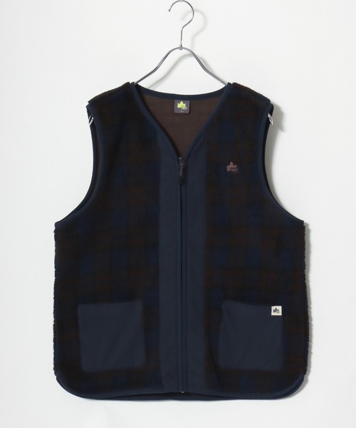 LOGOS(ロゴス)の「2026AW LOGOS/ロゴス シープボア×カットボンディング 静電気抑止 ワンポイント刺繍 チェック ノーカラーベスト(ベスト・レディース・ブラウン/ネイビー/レッド・LL/L/M)」の16枚目の写真