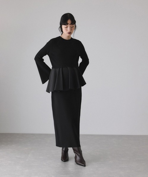 ADAM ET ROPE'(アダムエロペ)の「【定番】・【サステナブル】ペプラムコンビニットワンピース / オケージョン対応(ワンピース・レディース・ブラック/オフホワイト・FREE)」の4枚目の写真