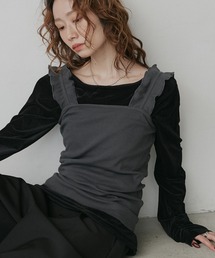 ショルダー フリルリブ タンクトップ