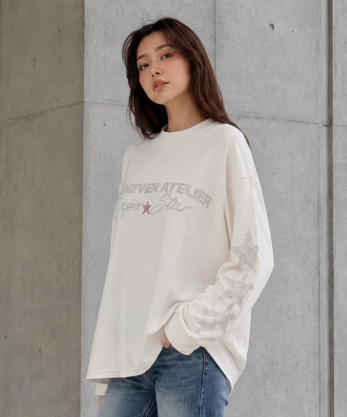 center i(センターアイ)の「ラインストーンスター ロゴプリントロンT(Tシャツ/カットソー・レディース・ネイビー/ホワイト・FREE)」の4枚目の写真