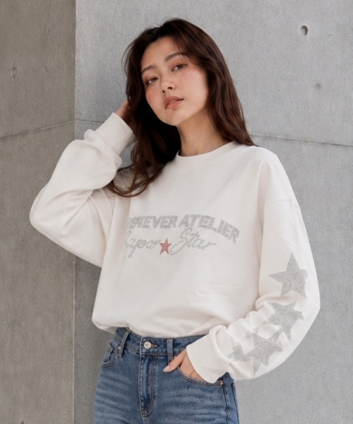 center i(センターアイ)の「ラインストーンスター ロゴプリントロンT(Tシャツ/カットソー・レディース・ネイビー/ホワイト・FREE)」の5枚目の写真