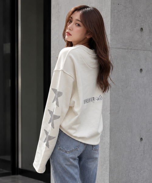 center i(センターアイ)の「ラインストーンスター ロゴプリントロンT(Tシャツ/カットソー・レディース・ネイビー/ホワイト・FREE)」の6枚目の写真