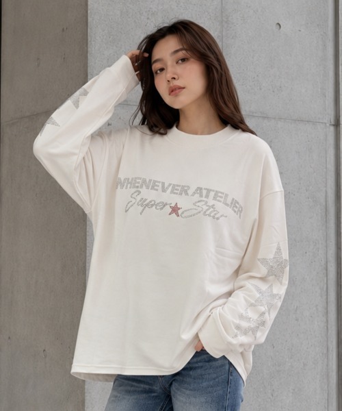 center i(センターアイ)の「ラインストーンスター ロゴプリントロンT(Tシャツ/カットソー・レディース・ネイビー/ホワイト・FREE)」の7枚目の写真