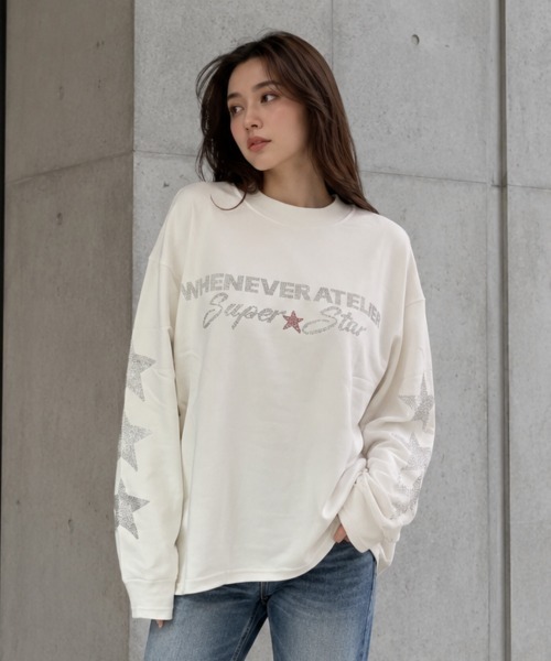 center i(センターアイ)の「ラインストーンスター ロゴプリントロンT(Tシャツ/カットソー・レディース・ネイビー/ホワイト・FREE)」の8枚目の写真