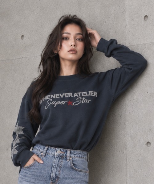 center i(センターアイ)の「ラインストーンスター ロゴプリントロンT(Tシャツ/カットソー・レディース・ネイビー/ホワイト・FREE)」の10枚目の写真